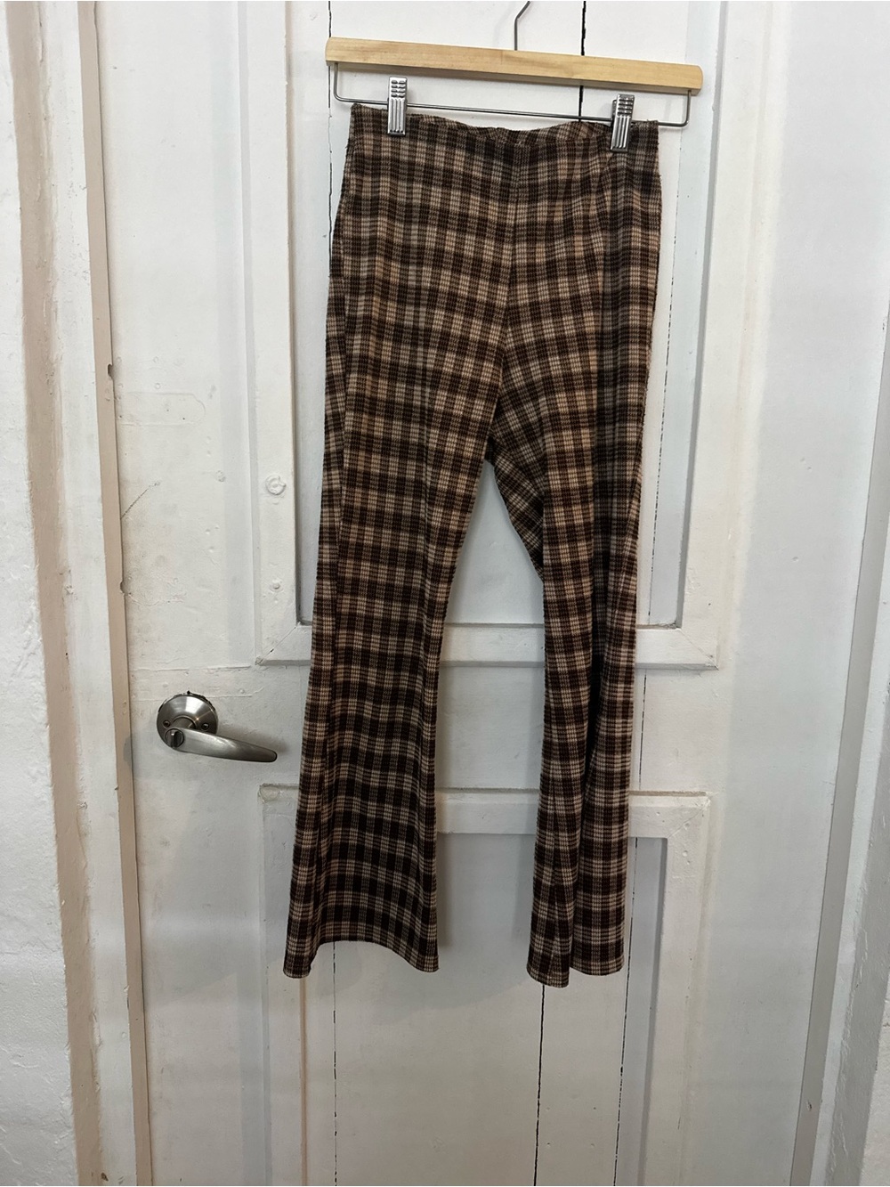 Brown Plaid Women Flare Pants